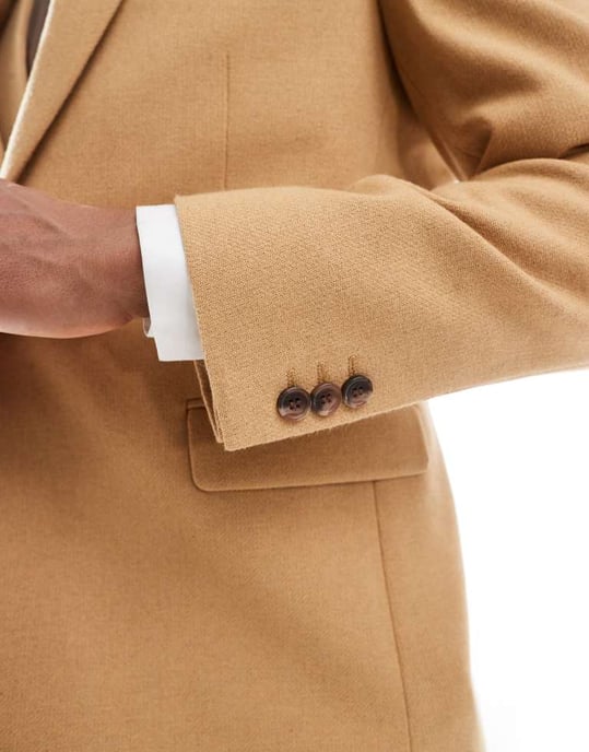 ASOS DESIGN slim suit jacket with wool in camel basketweave - Image 4