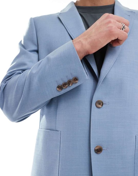 ASOS DESIGN slim cotton blend suit jacket in light blue - Image 2