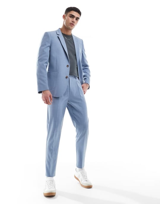 ASOS DESIGN slim cotton blend suit jacket in light blue - Image 3