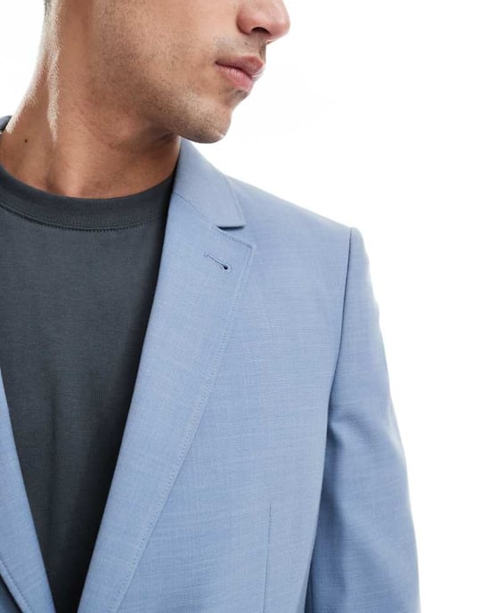 ASOS DESIGN slim cotton blend suit jacket in light blue - Image 4