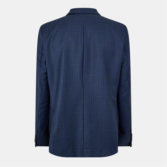 Men's Ted Baker Plaid Patterned Notch Collared Suit Jacket in Dark Blue - Image 1