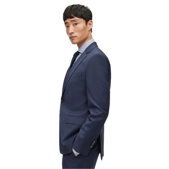 Men's Boss Jeckson Solid Patterned Notch Collared Suit Jacket in Blue - Image 2