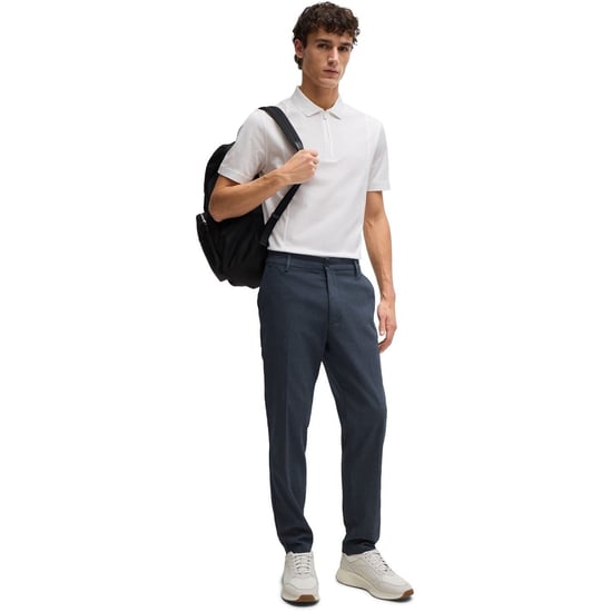 Men's Boss Flat Front Solid Patterned Chinos in Dark Blue - Image 3
