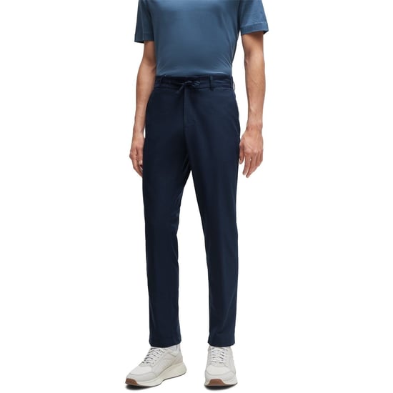 Men's Boss Genius Solid Patterned Straight Chinos in Dark Blue - Image 2