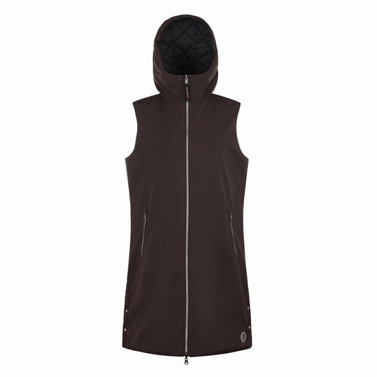 Women's Museum Solid Patterned Hooded Gilet in Mulch - Image 1
