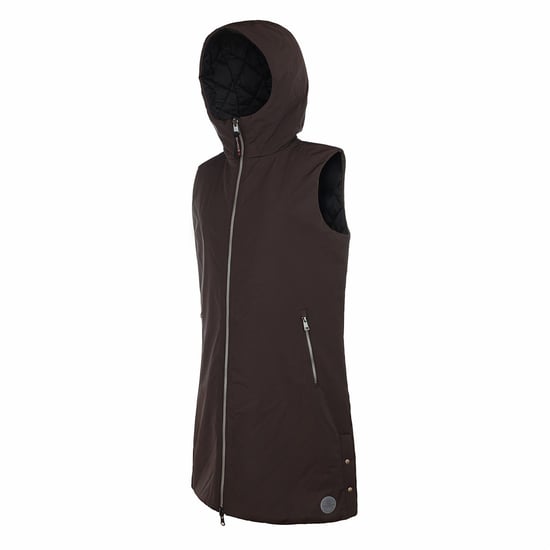 Women's Museum Solid Patterned Hooded Gilet in Mulch - Image 3