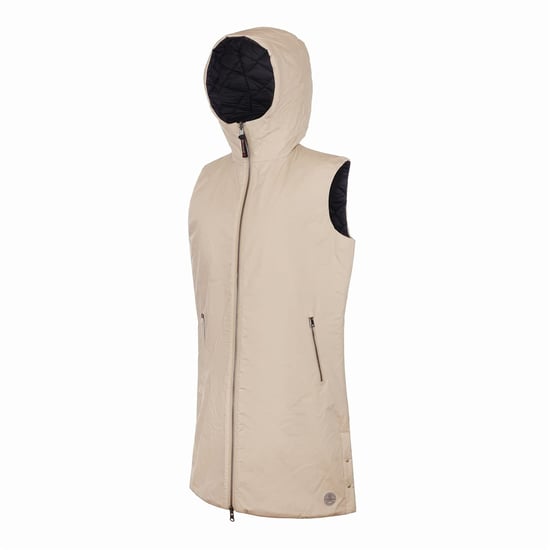 Women's Museum Solid Patterned Hooded Gilet in Brown Rice - Image 3