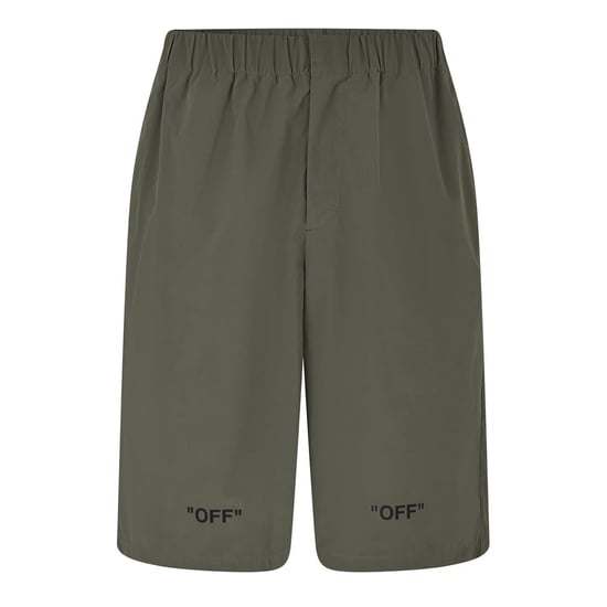 Men's Off White Lettering Casual Shorts in Army Green - Image 1