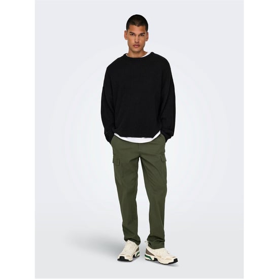 Men's Only Solid Patterned Straight Cargo Pants in Olive Night - Image 1