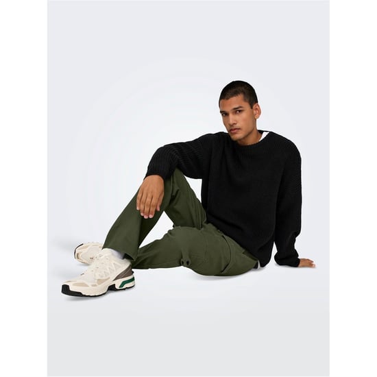 Men's Only Solid Patterned Straight Cargo Pants in Olive Night - Image 2