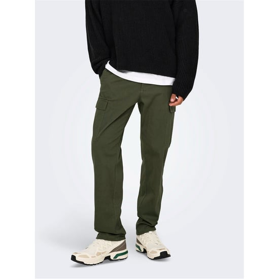 Men's Only Solid Patterned Straight Cargo Pants in Olive Night - Image 3