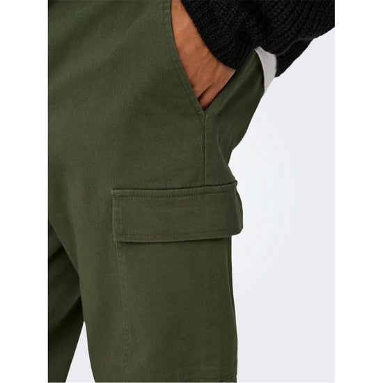 Men's Only Solid Patterned Straight Cargo Pants in Olive Night - Image 4