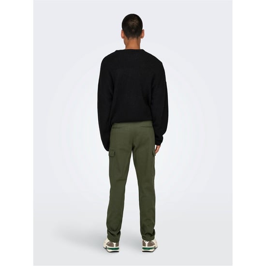 Men's Only Solid Patterned Straight Cargo Pants in Olive Night - Image 5