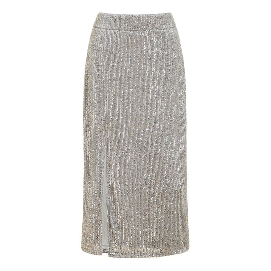 Women's Yumi Silver Sequin Midi Pencil Skirt in Silver - Image 1