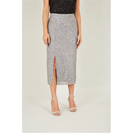 Women's Yumi Silver Sequin Midi Pencil Skirt in Silver - Image 3