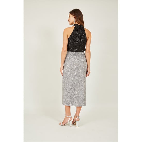 Women's Yumi Silver Sequin Midi Pencil Skirt in Silver - Image 4