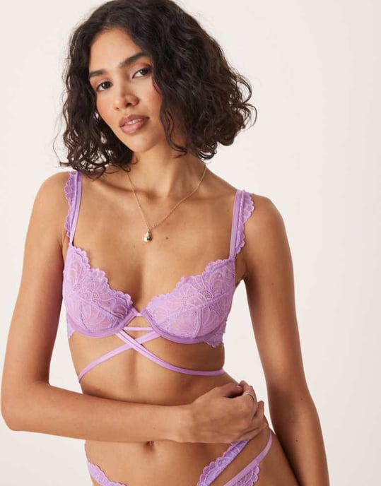 ASOS DESIGN Sabrina strappy underwired bra in lilac - Image 2