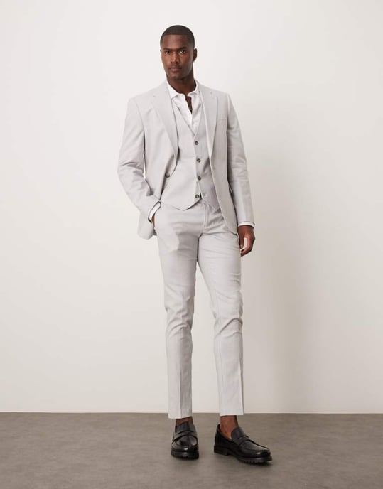 ASOS DESIGN linen blend skinny suit waistcoat in grey - Image 2