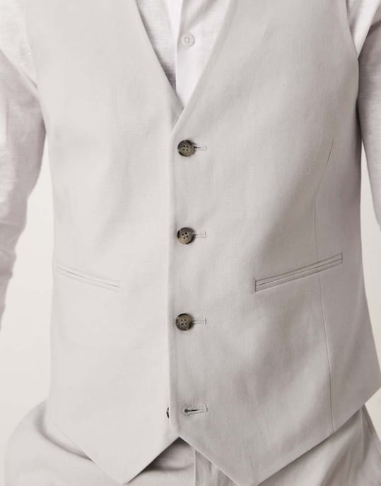ASOS DESIGN linen blend skinny suit waistcoat in grey - Image 3