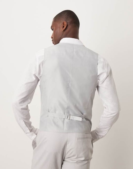 ASOS DESIGN linen blend skinny suit waistcoat in grey - Image 4