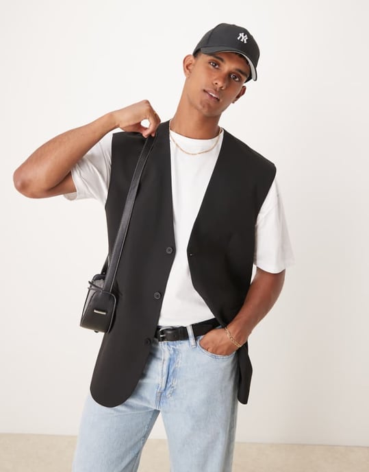 ASOS DESIGN relaxed longline waistcoat in black - Image 1