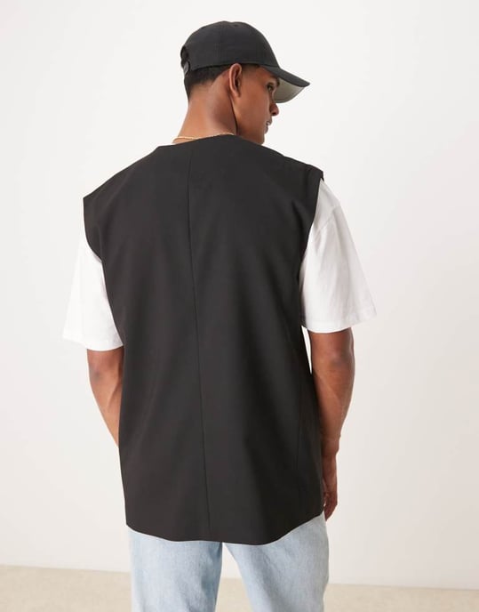 ASOS DESIGN relaxed longline waistcoat in black - Image 4