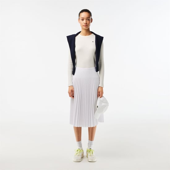 Women's Lacoste Elastic Waist Fluid Pleated Midi Skirt in White - Image 6