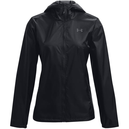 Women's Under Armour Solid Patterned Hooded Zipped Pocket Rain Jacket in Black - Image 1