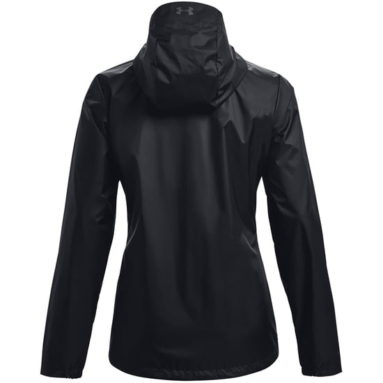 Women's Under Armour Solid Patterned Hooded Zipped Pocket Rain Jacket in Black - Image 2