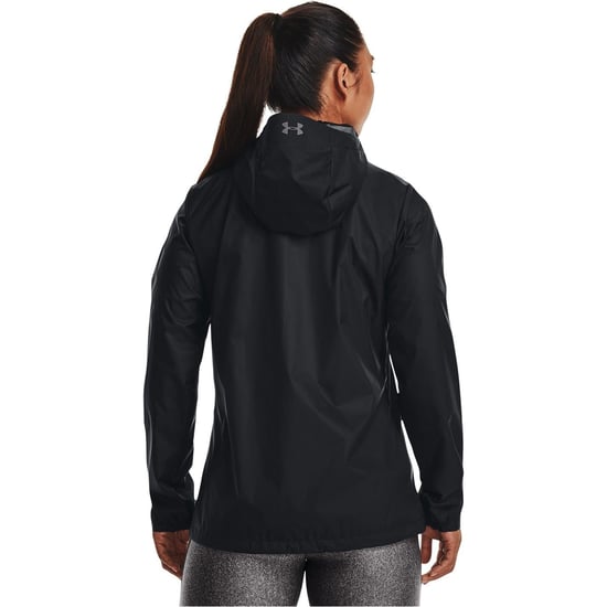 Women's Under Armour Solid Patterned Hooded Zipped Pocket Rain Jacket in Black - Image 4