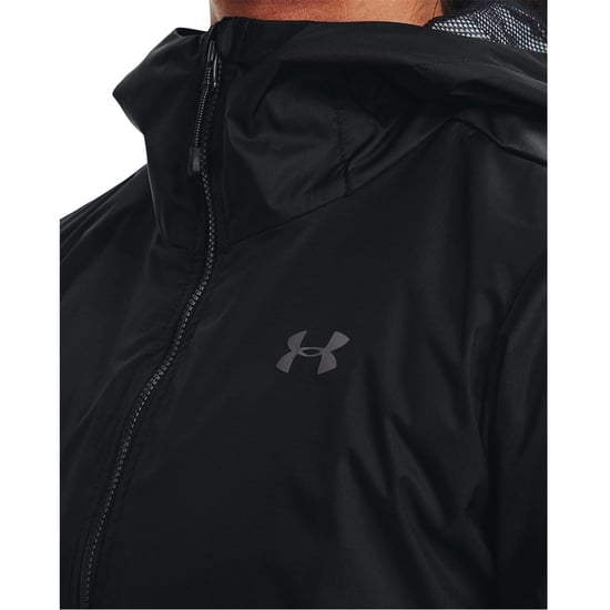 Women's Under Armour Solid Patterned Hooded Zipped Pocket Rain Jacket in Black - Image 5