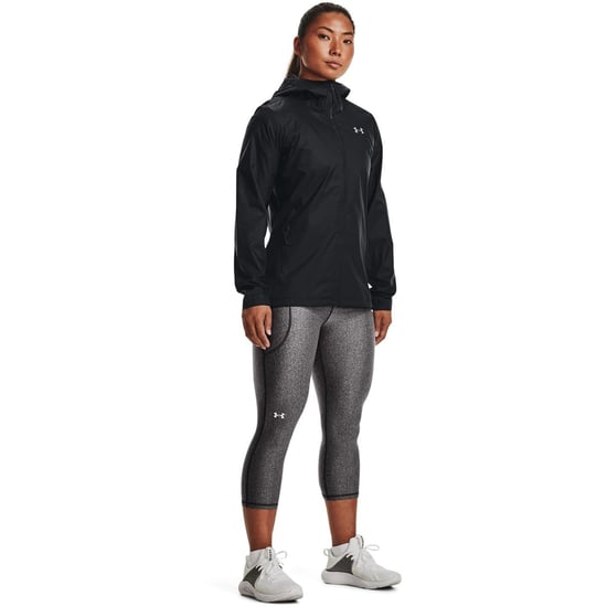 Women's Under Armour Solid Patterned Hooded Zipped Pocket Rain Jacket in Black - Image 6