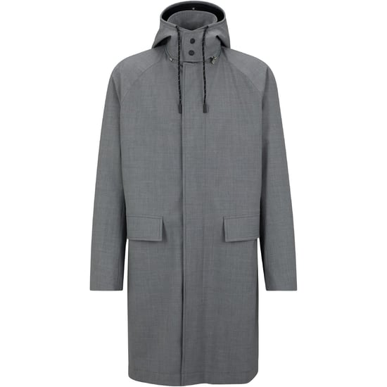 Men's Boss Hooded Snap Button Solid Patterned Over Coat in Silver - Image 1