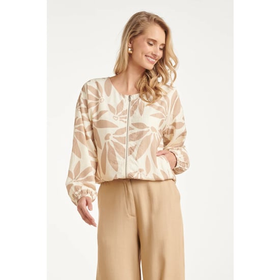 Smashed Lemon Bomberjack met abstracte bloemprint beige/wit | - Image 4
