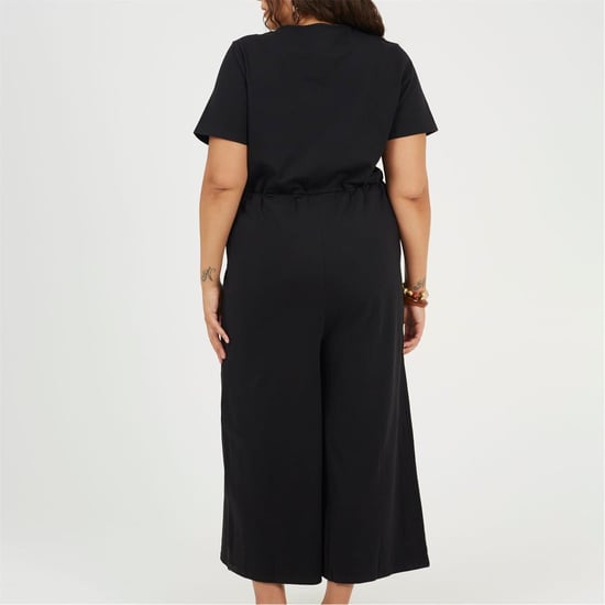 Women's Brave Soul Crew Neck Short Sleeve Solid Patterned Culotte Jumpsuit in Black - Image 2