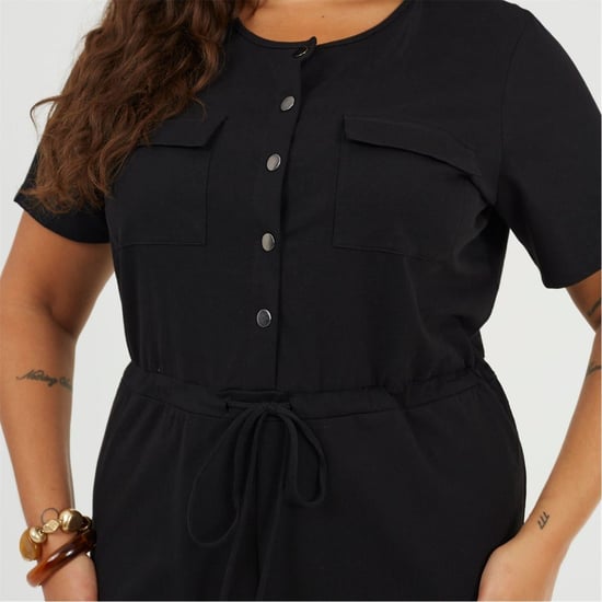 Women's Brave Soul Crew Neck Short Sleeve Solid Patterned Culotte Jumpsuit in Black - Image 3