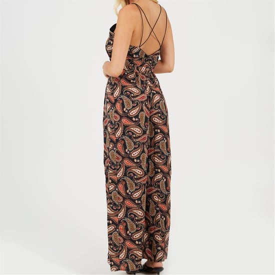 Women's Brave Soul Spaghetti Strap Paisley Palazzo Jumpsuit in Black - Image 2