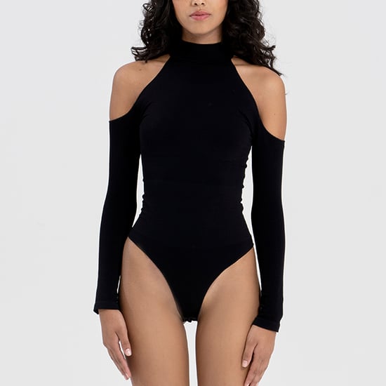 Dames Essentials Cold Shoulder Bodysuit Sculpting Gerecycled Stretch Fit - Image 3