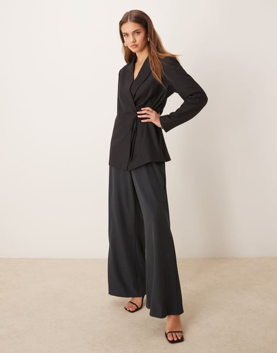 Vila oversized tie detail blazer in black - Image 2