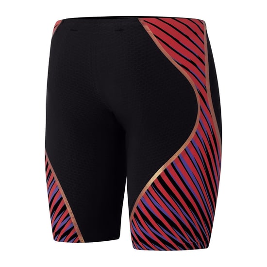 Men's Speedo Stripe Patterned Pre Intent Jammer Short in Black/Red - Image 2