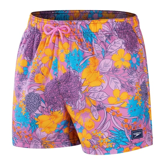 Men's Speedo Floral Patterned Swim Short with Logo Patch in Purple/Yellow - Image 1