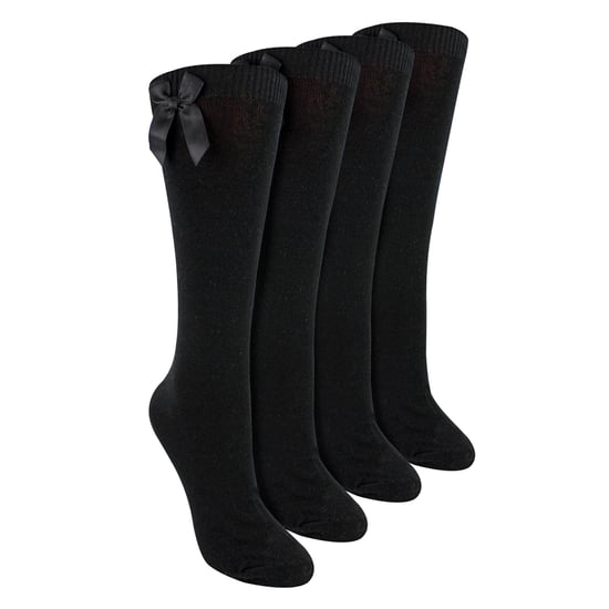 Girls 4 Pack Knee High School Socks with Ribbon Bow | Kids Plain Long Socks - Image 1