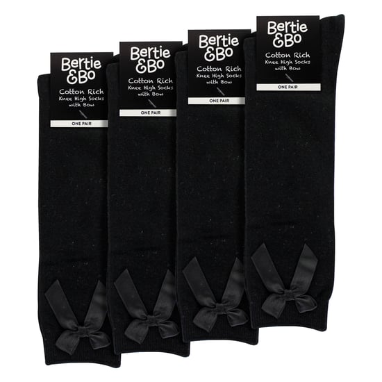 Girls 4 Pack Knee High School Socks with Ribbon Bow | Kids Plain Long Socks - Image 2
