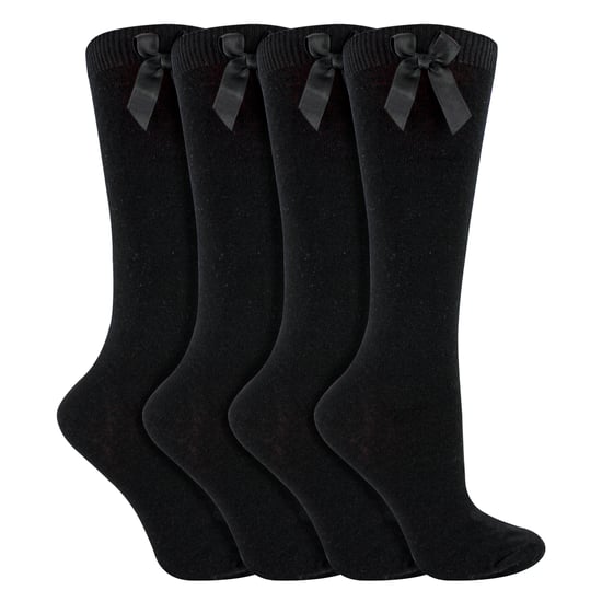 Girls 4 Pack Knee High School Socks with Ribbon Bow | Kids Plain Long Socks - Image 3