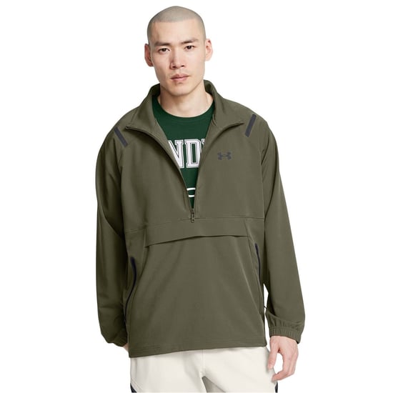 Men's Under Armour Unstoppable Solid Patterned Anorak Jacket with Drawstring in Green - Image 3