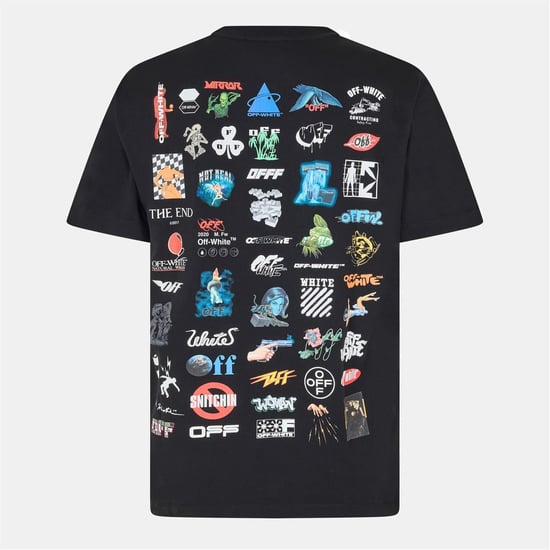 Men's Off White Regular Fit Lettering Crew Neck T-Shirt in Black/White - Image 2