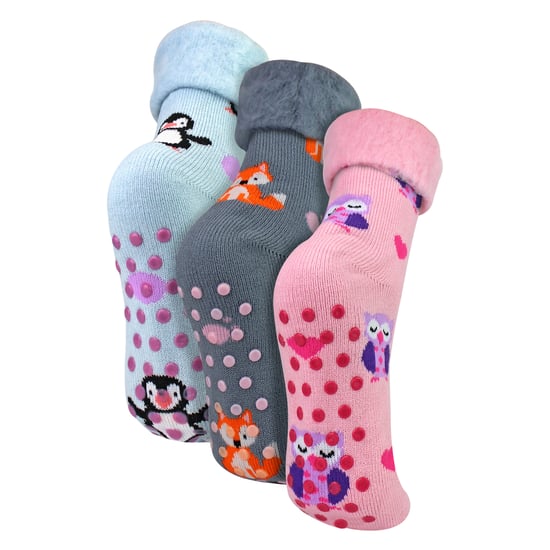3-Pack Damesbedsokken met Grip | Schattig Dierenpatroon Geborstelde Antislipsokken - Image 2