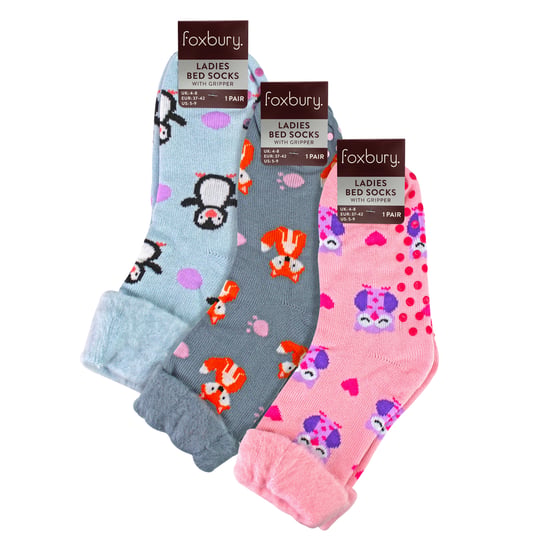 3-Pack Damesbedsokken met Grip | Schattig Dierenpatroon Geborstelde Antislipsokken - Image 3