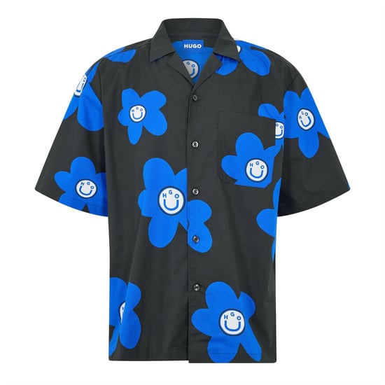Men's Hugo Patterned Collared Short Sleeve Shirt in Black - Image 1