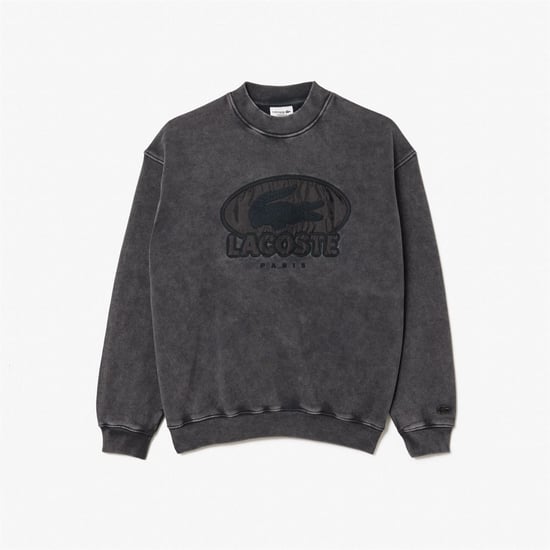 Men's Lacoste Embroidered Crew Neck Drop Shoulder Sweatshirt in Black - Image 1